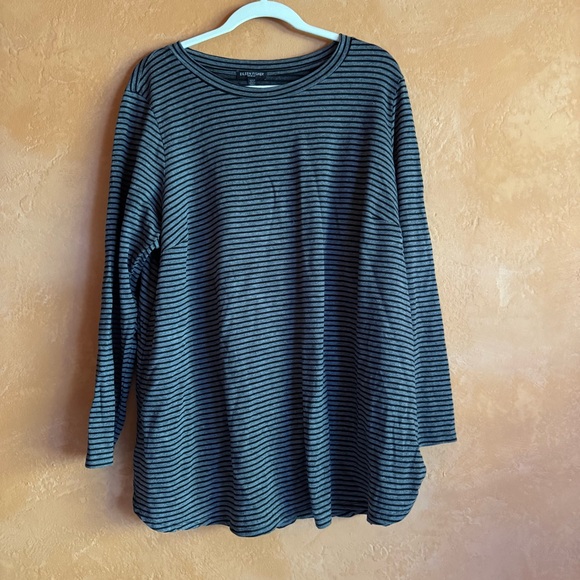 Eileen Fisher Tops - Eileen Fisher Striped Tencel Tunic Top Gray Black Long Sleeve 1X